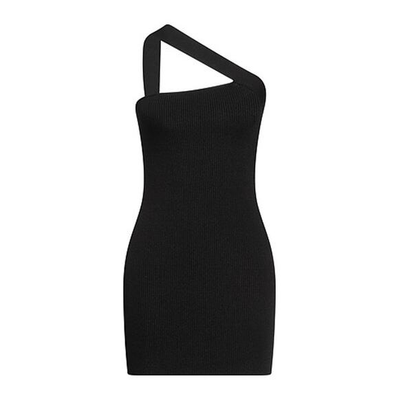 Gauge81 Black Ribbed Knit Soria One Shoulder Mini Dress Size Small - Picture 4 of 10